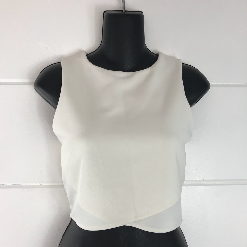 Express Ivory Crisscross Crop Top Back Cutouts